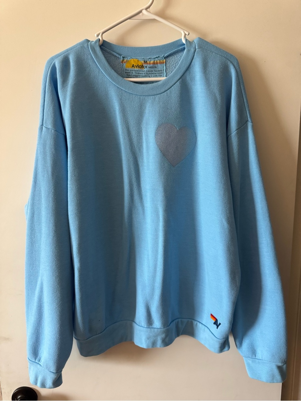 Aviator Nation Baby Blue Heart Crewneck Sweatshirt- medium
